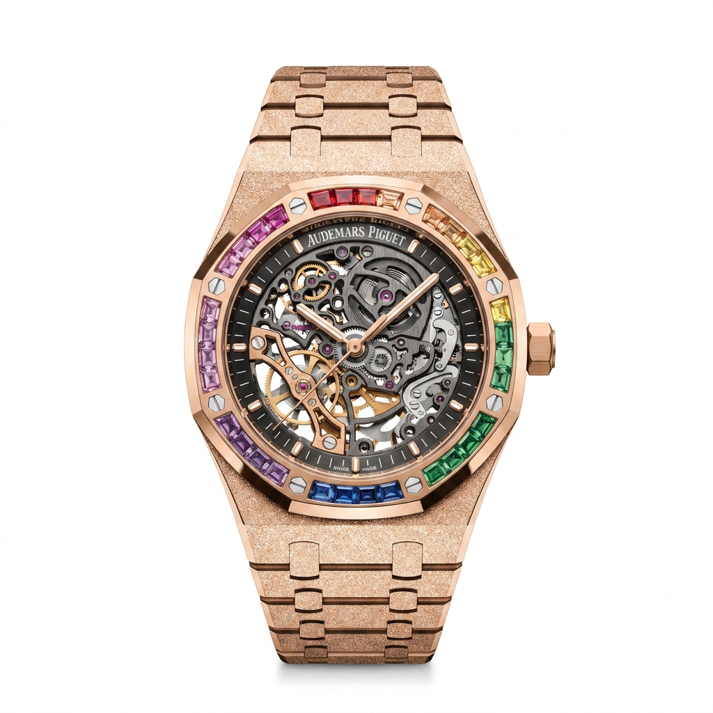 Audemars Piguet Royal Oak Offen gearbeitet Rainbow 15412OR Frosted Roségold Beste OCTA 41mm (Freischwingend)