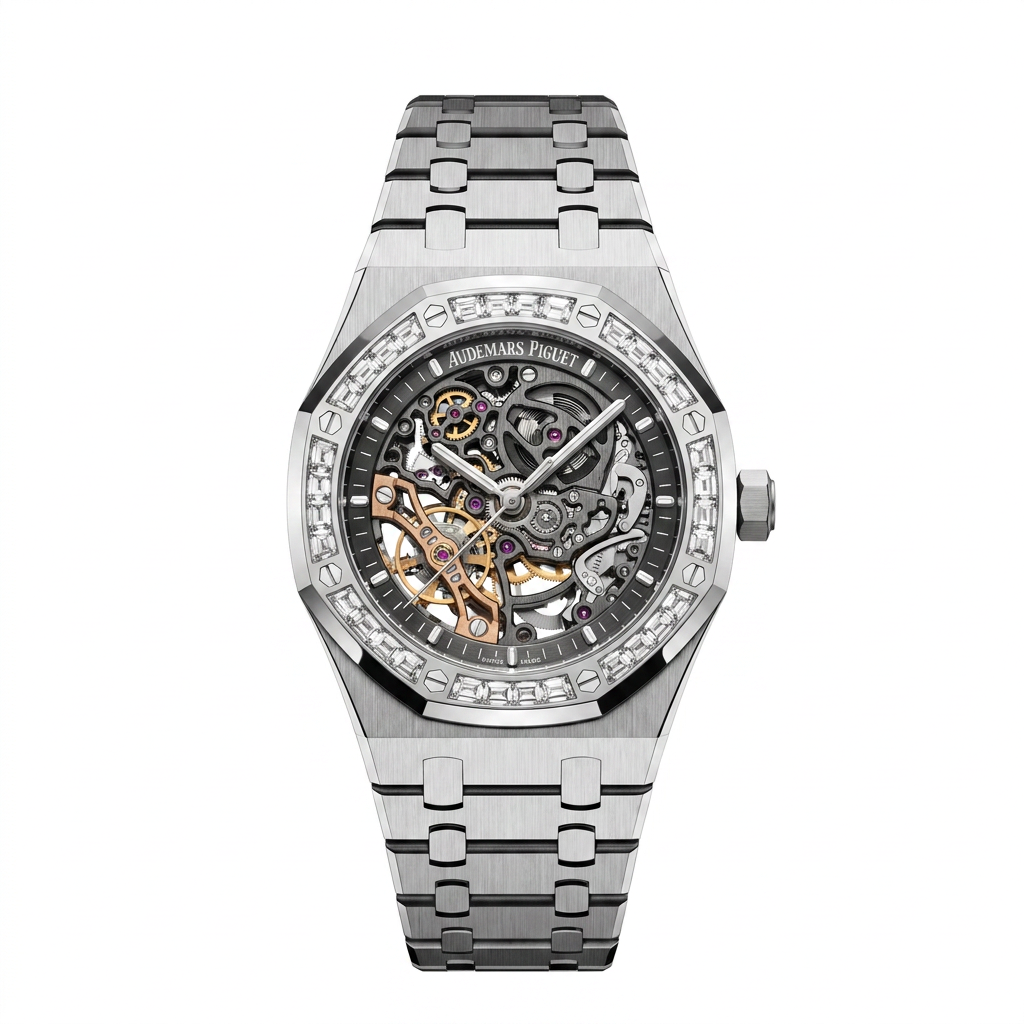 Audemars Piguet Royal Oak OpenWorked 15412BC Skelett-Zifferblatt CZ Stone Bezel Beste OCTA 41mm (Freischwingend)