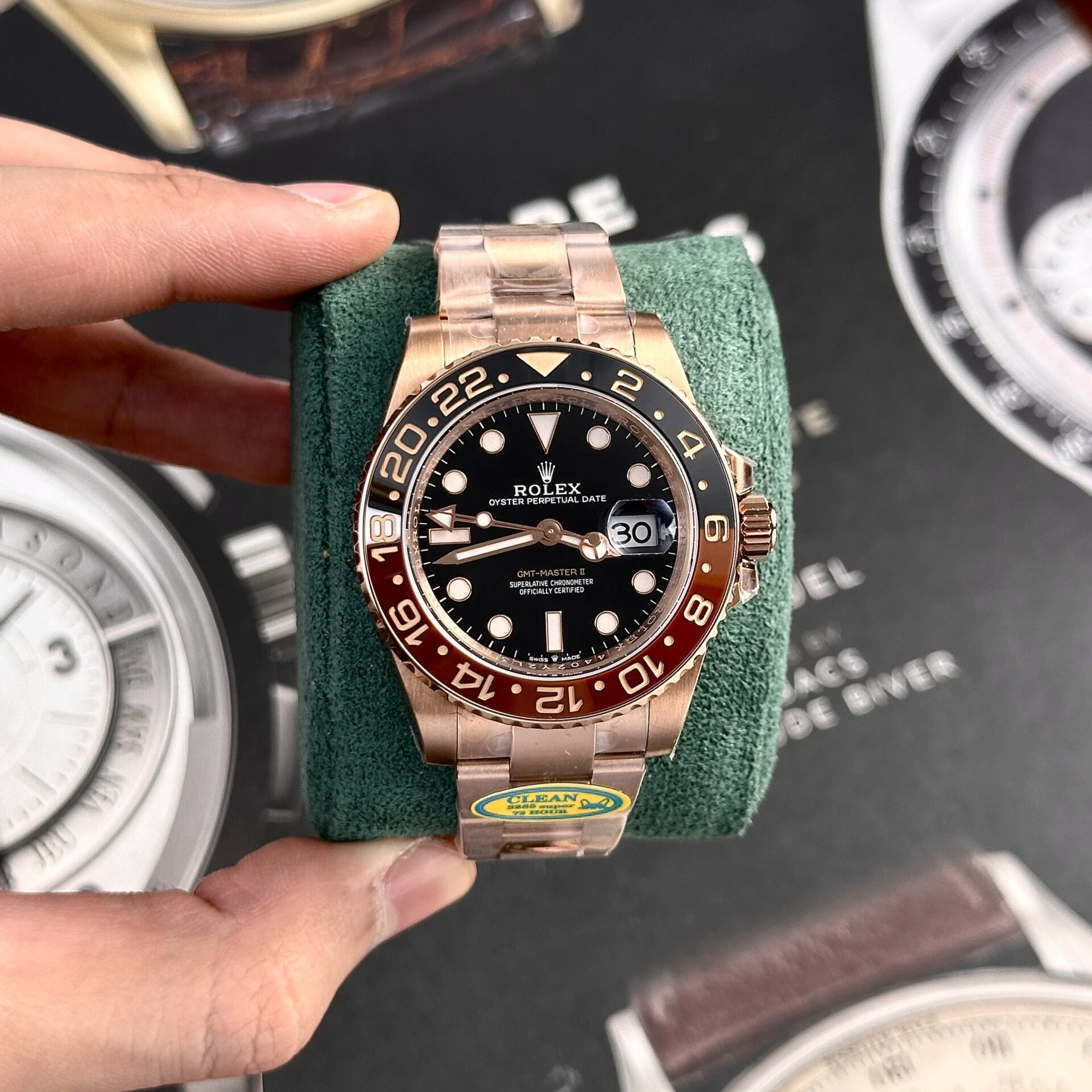 Rolex GMT-Master II Root Beer Rose Gold Black Dial Top Quality Replica Clean Factory 40mm